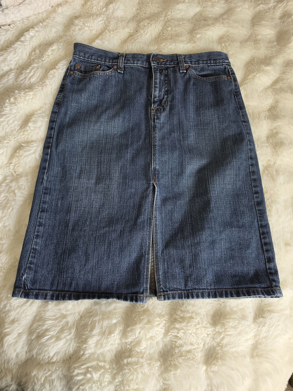 Vintage GAP Denim Midi Skirt with Front Slit - Blue